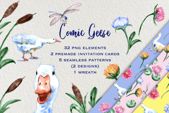 Download Watercolor Comic Geese Clip Art Set - Comic Collection
