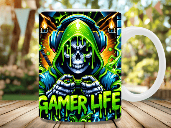 Download Green Slime Gamer Life Skull Mug Wrap - Premium Resources